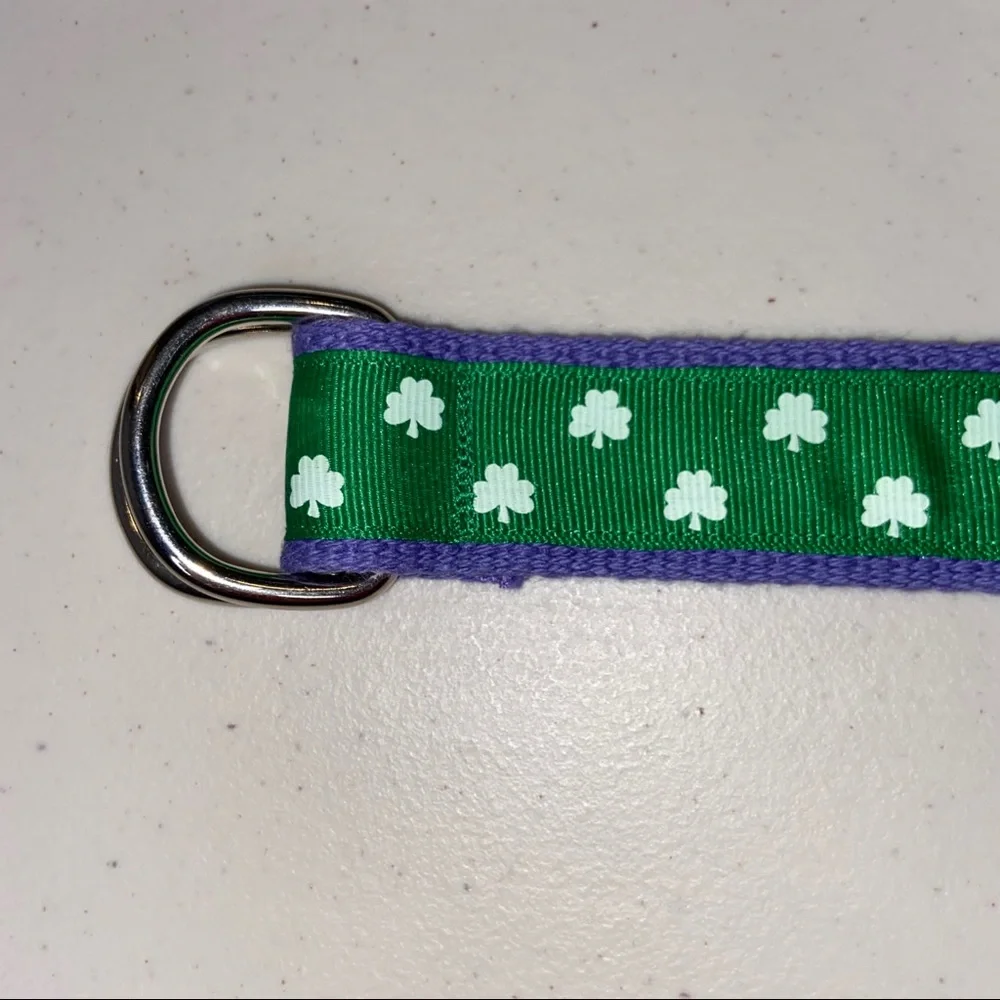 Green with white Shamrocks Youth Nylon ribbon Belt D-Ring